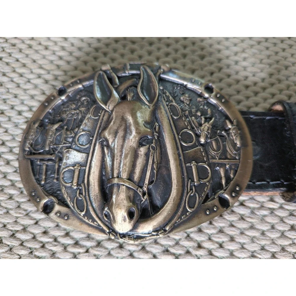 Nocona Leather Belt Mens 38 Western With Montana Silversmiths Horse Buckle Rodeo